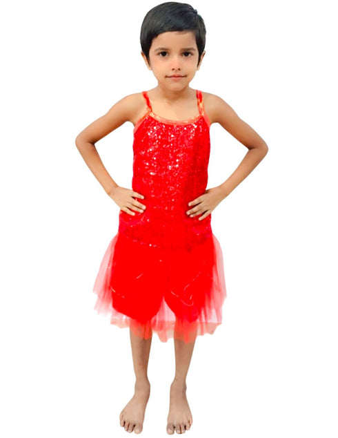 BookMyCostume Red LED Light Skirt with Matching Sequin Top for Girls (4–7 Years) – Multicolor Light-Up Tutu Dress Set with Built-in Battery | Fancy Dress & Dance Costume